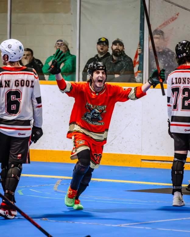 Player celebrating a goal at the 2026 Royal George Invitational