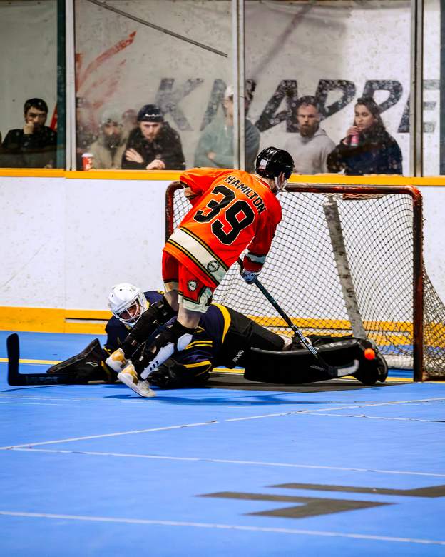 Shot on goal in front of a full crowd